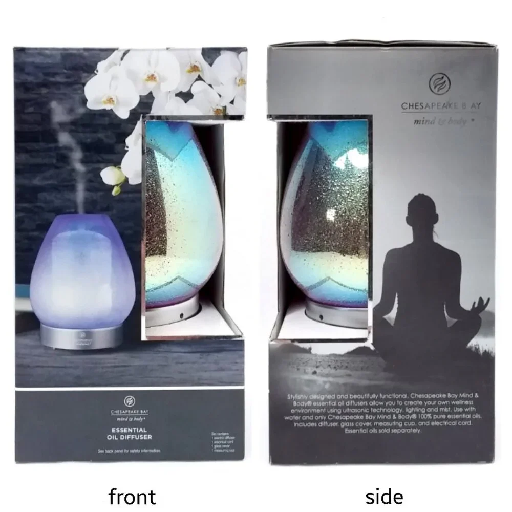 Essential Oil Diffuser Glass Dome Iridescent Metallic Ultrasonic Light Mist NIB